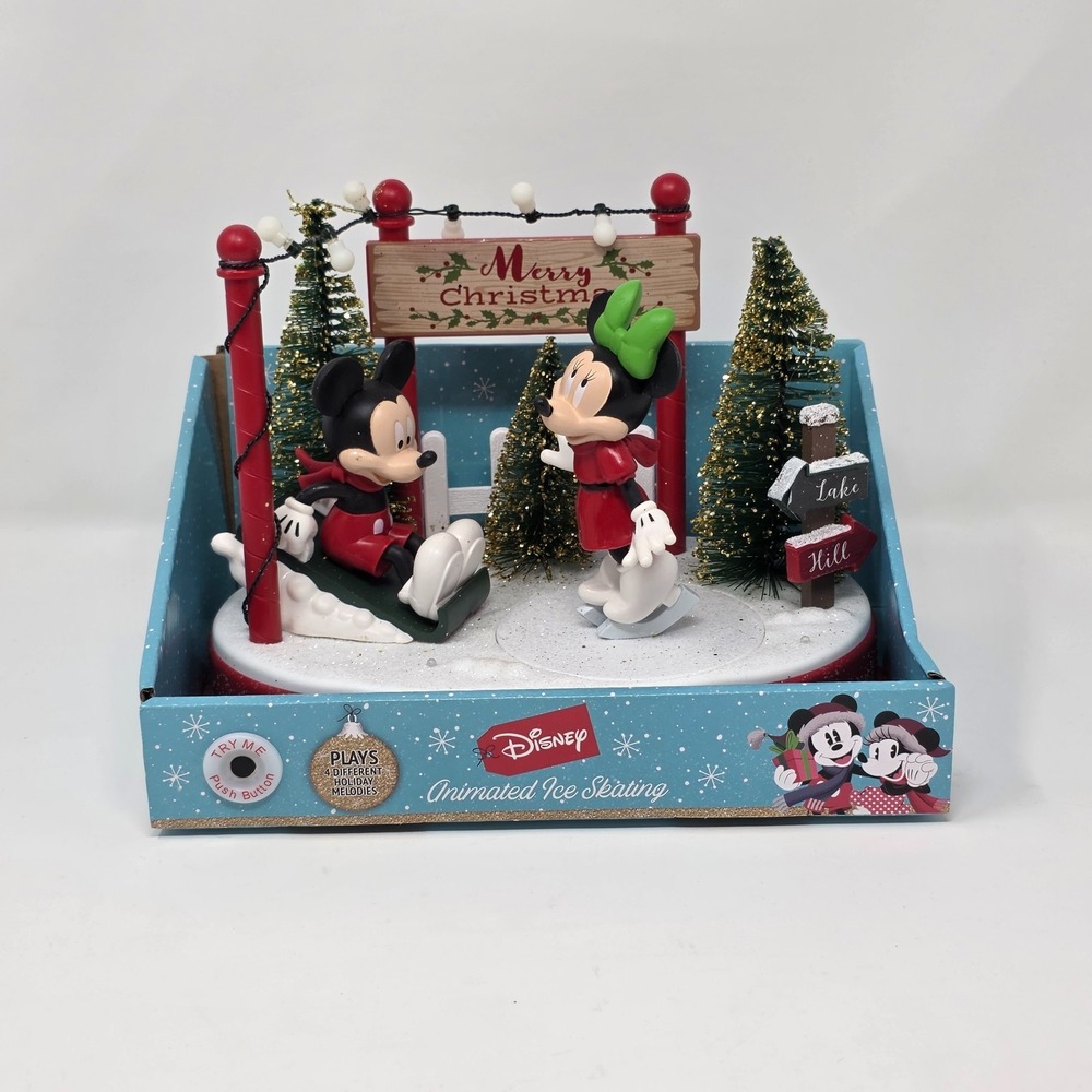 Disney Christmas Mickey & Minnie Mouse Animated Ice Skating Musical 4 Melodies